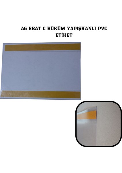 10 Adet Yatay A6 Ebat C Büküm Yapışkanlı Pvc Şeffaf Etiket Isimlik Fiyatlık