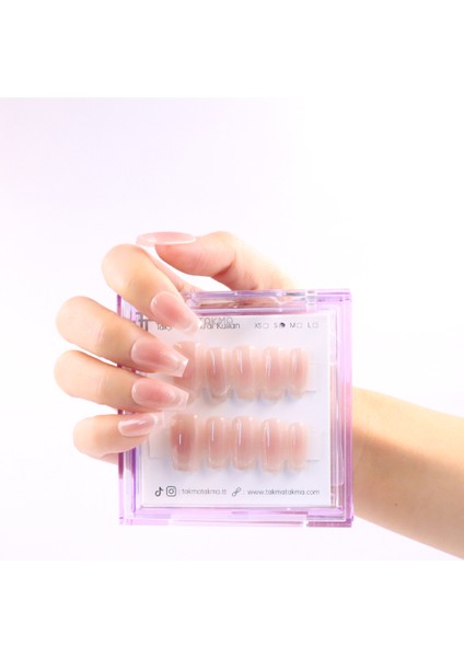 10'lu Ten Rengi Uzun Badem TT0942 Tekrar Kullanılabilir El Yapımı Protez Takma Tırnak - Ten Rengi-L