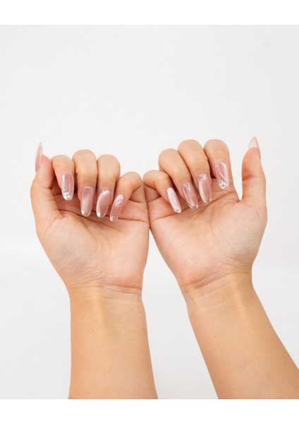 10'lu Pembe Kısa Oval TT1208 Tekrar Kullanılabilir El Yapımı Protez Takma Tırnak - Ten Rengi-Pembe-XS fiyatları