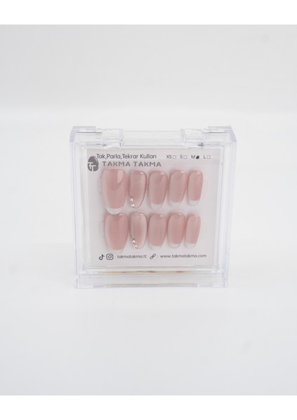 10'lu Pembe Kısa Oval TT1208 Tekrar Kullanılabilir El Yapımı Protez Takma Tırnak - Ten Rengi-Pembe-XS fırsatları