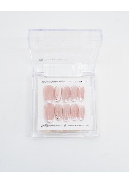 10'lu Pembe Kısa Oval TT1208 Tekrar Kullanılabilir El Yapımı Protez Takma Tırnak - Ten Rengi-Pembe-XS indirimleri