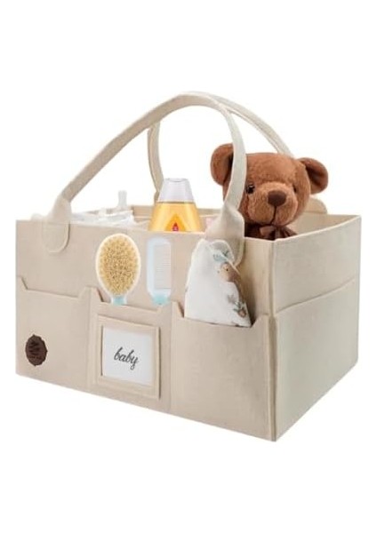 S*mart Ege Keçe Anne Bebek Bakım Çantası, Kapaklı, 3 Bölmeli, Fermuar Cepli Çok Amaçlı Alt Açma Organizer Çanta