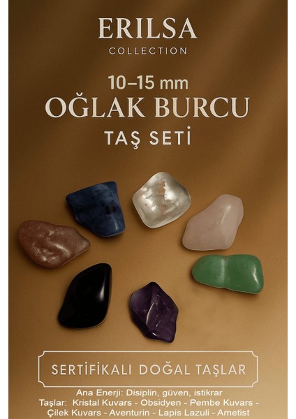 Sertifikalı Oğlak Burcu Doğal Taş Kütle Seti 10-15 mm - Disiplin Güven ve Istikrar Enerjisi