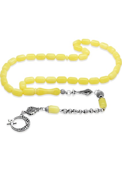 Kararmaz Metal Kafes Zincir Püsküllü Kapsül Kesim Sarı Beyaz Hareli Beyrut Kehribar Tesbih