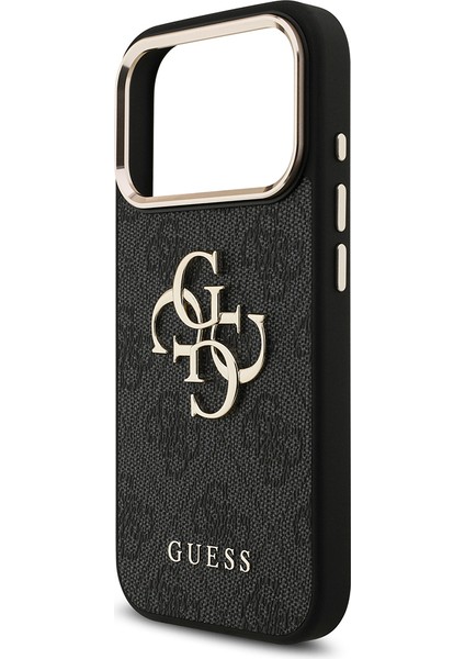 iPhone 17 Pro Kılıf Guess Lisanslı Gold Kamera Çerçeveli 4g Desenli Büyük 4g ve Yazı Logolu Siyah