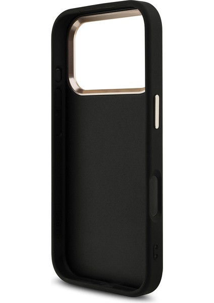 iPhone 17 Pro Kılıf Guess Lisanslı Gold Kamera Çerçeveli 4g Desenli Büyük 4g ve Yazı Logolu Siyah