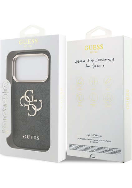 iPhone 17 Pro Kılıf Guess Lisanslı Gold Kamera Çerçeveli 4g Desenli Büyük 4g ve Yazı Logolu Siyah