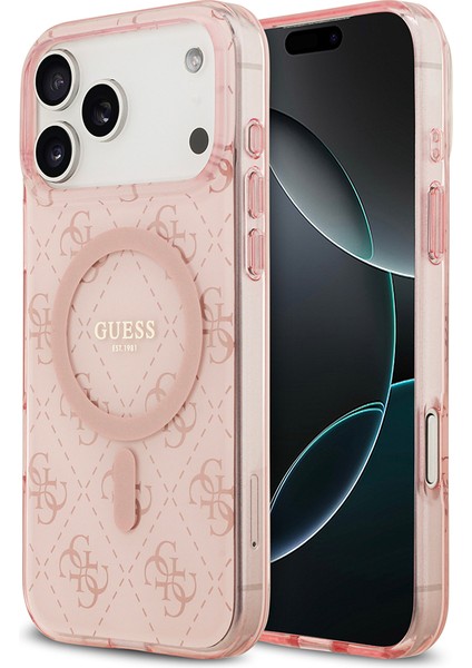 iPhone 17 Pro Max Uyumlu Kılıf Guess Lisanslı M-Safeli Iml Baskılı Klasik Logolu 4g Desenli Pembe