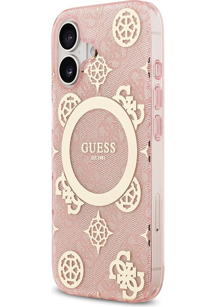 iPhone 17 Uyumlu Kılıf Guess Lisanslı M-Safeli Iml Peony ve 4g Desenli Klasik Logolu Kapak Pembe fiyatları