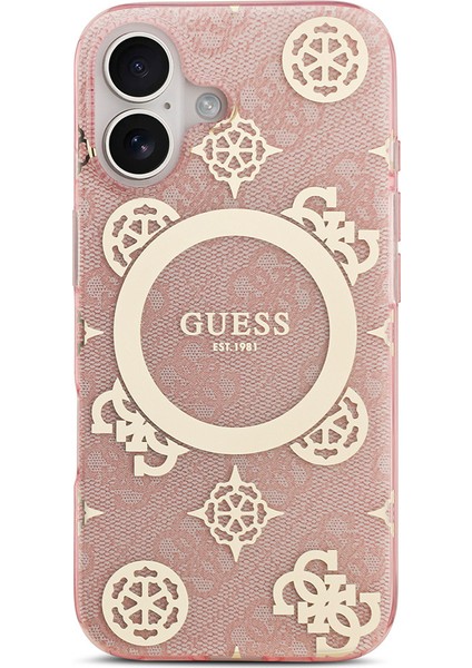 iPhone 17 Uyumlu Kılıf Guess Lisanslı M-Safeli Iml Peony ve 4g Desenli Klasik Logolu Kapak Pembe modelleri