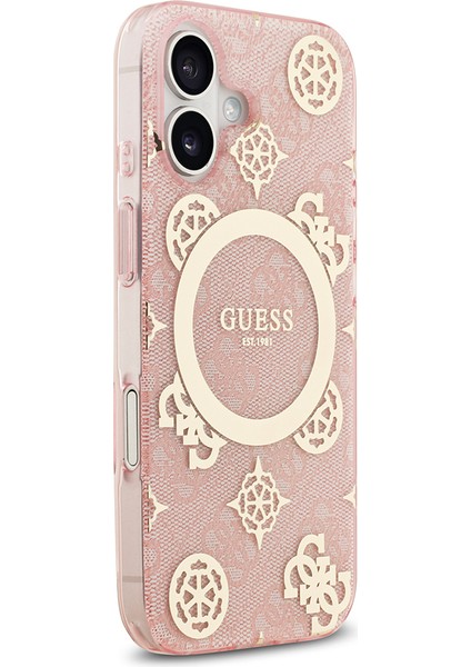 iPhone 17 Uyumlu Kılıf Guess Lisanslı M-Safeli Iml Peony ve 4g Desenli Klasik Logolu Kapak Pembe fırsatları