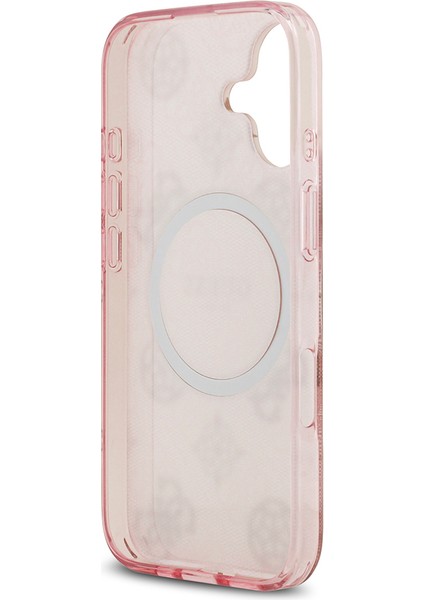 iPhone 17 Uyumlu Kılıf Guess Lisanslı M-Safeli Iml Peony ve 4g Desenli Klasik Logolu Kapak Pembe