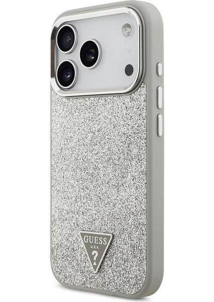 iPhone 17 Pro Uyumlu Kılıf Guess Lisanslı M-Safeli Metal Kamera Çerçeveli Üçgen Logolu Glitter Gri fiyatları