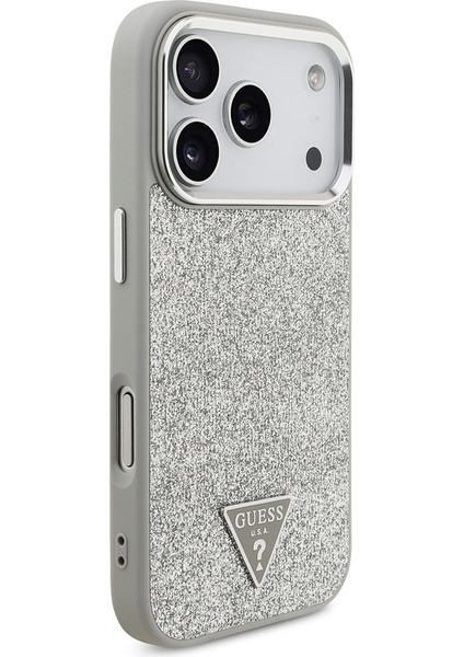 iPhone 17 Pro Uyumlu Kılıf Guess Lisanslı M-Safeli Metal Kamera Çerçeveli Üçgen Logolu Glitter Gri fırsatları