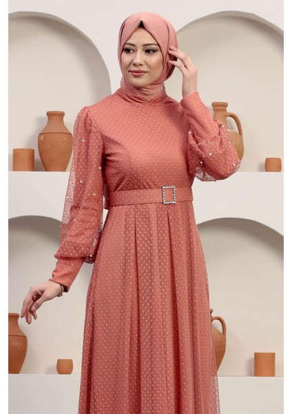 Kemeri Taşlı Tül Abiye Somon 12242 fiyatları