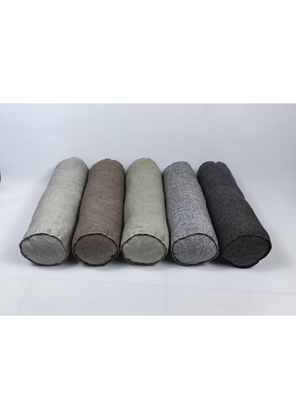 Keten Kumaş Silindir Yastık Fermuarlı Bolster Yoga Yastık Kılıfı Gri 20X50