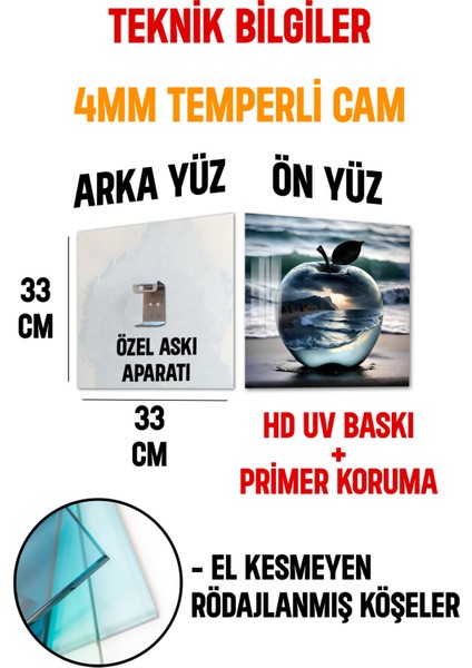 3D Görünümlü Temperli Cam Tablo – Deniz Dalgaları Temalı Uv Baskı 33X33 CM-CTK020