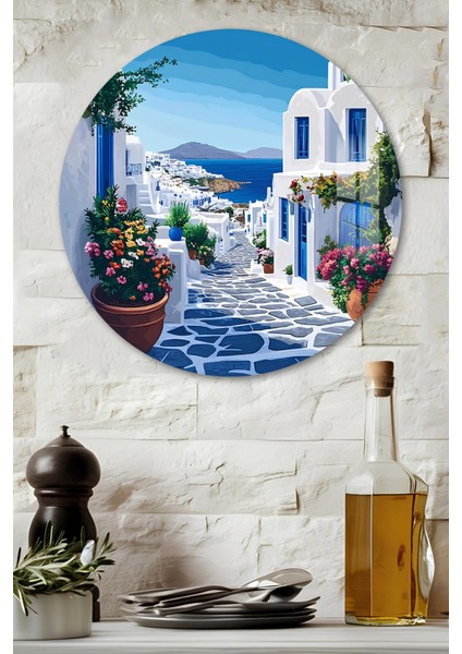 3D Görünümlü Temperli Cam Tablo– Sokak ve Deniz Manzarası Temalı Duvar Süsü Uv Baskı 33X33 CM-CDS108