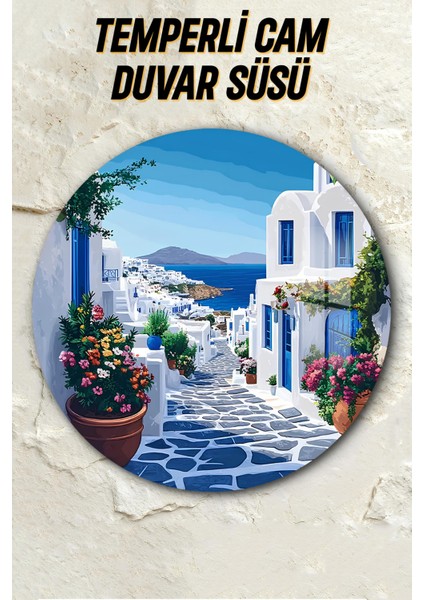 3D Görünümlü Temperli Cam Tablo– Sokak ve Deniz Manzarası Temalı Duvar Süsü Uv Baskı 33X33 CM-CDS108 fiyatları