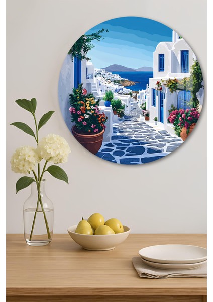 3D Görünümlü Temperli Cam Tablo– Sokak ve Deniz Manzarası Temalı Duvar Süsü Uv Baskı 33X33 CM-CDS108 indirimleri