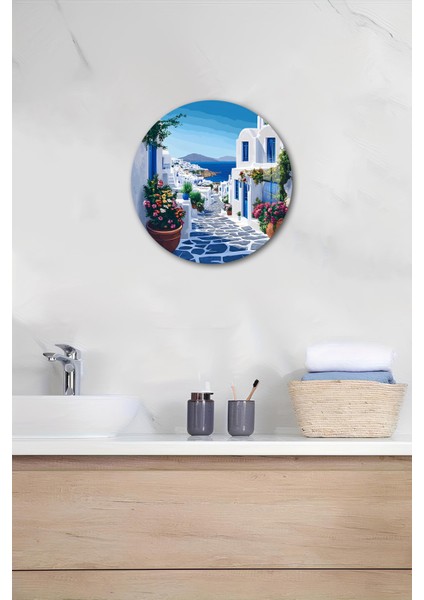 3D Görünümlü Temperli Cam Tablo– Sokak ve Deniz Manzarası Temalı Duvar Süsü Uv Baskı 33X33 CM-CDS108