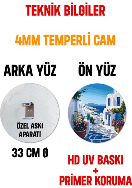 3D Görünümlü Temperli Cam Tablo– Sokak ve Deniz Manzarası Temalı Duvar Süsü Uv Baskı 33X33 CM-CDS108