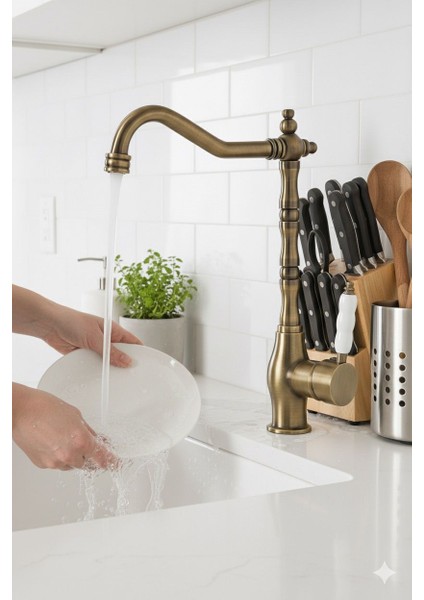 Rustik Antik Eskitme Gold Mutfak Evye Bataryası Otantik Osmanlı Prinç Gövde Vintage Tasarım Altın fiyatları