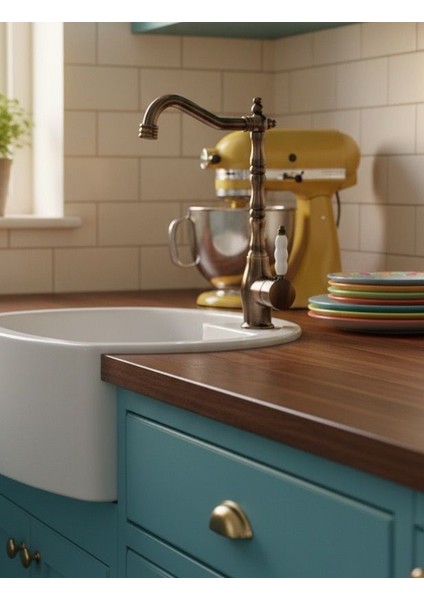 Rustik Antik Eskitme Gold Mutfak Evye Bataryası Otantik Osmanlı Prinç Gövde Vintage Tasarım Altın modelleri