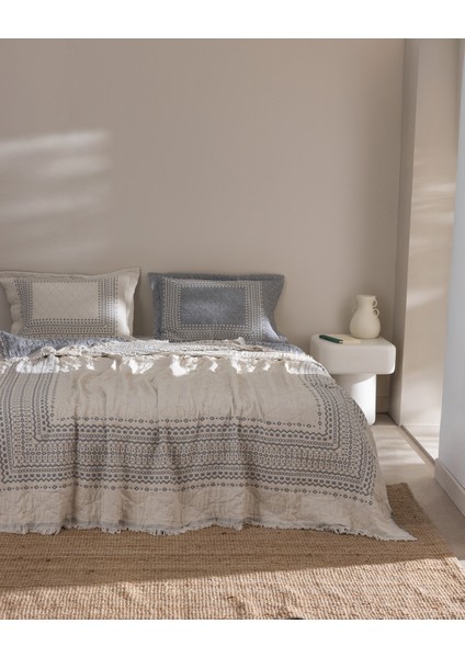 Brice Çift Kişilik %100 Pamuk Yatak Örtüsü - Gri