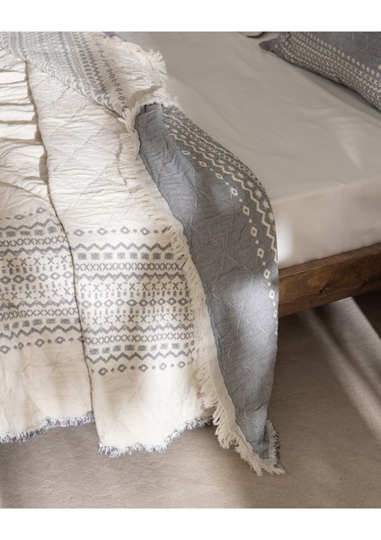 Brice Çift Kişilik %100 Pamuk Yatak Örtüsü - Gri fırsatları