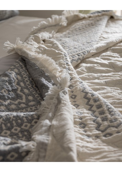 Brice Çift Kişilik %100 Pamuk Yatak Örtüsü - Gri