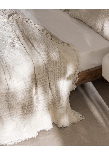 Brice Çift Kişilik %100 Pamuk Yatak Örtüsü - Bej fırsatları