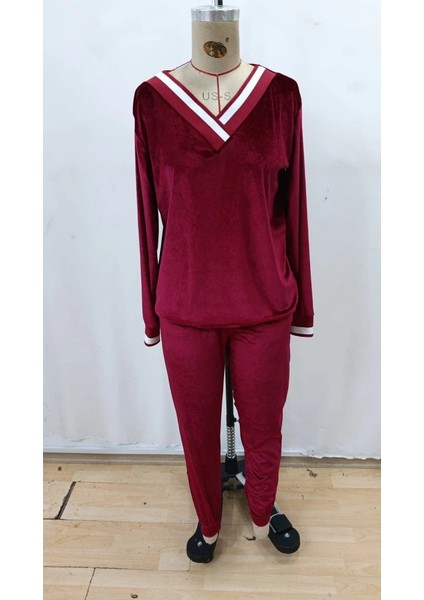 Kadın Uzun Kollu V Yaka Kadife Bluz ve Pantolon Ikili Takım fırsatları