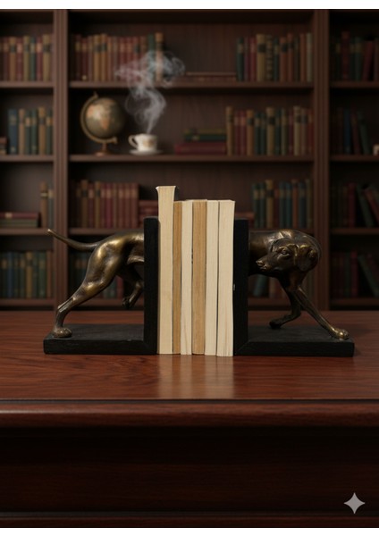 Av Köpeği Temalı Bronz Efektli Dekoratif Kitap Tutucu Seti fiyatları