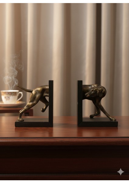 Av Köpeği Temalı Bronz Efektli Dekoratif Kitap Tutucu Seti modelleri