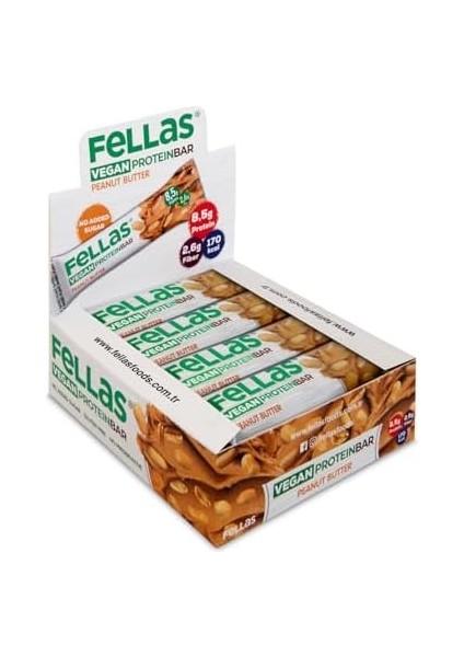 Fellas Vegan Protein Bar, Yer Fıstığı Ezmeli, 40GR x 12 Adet