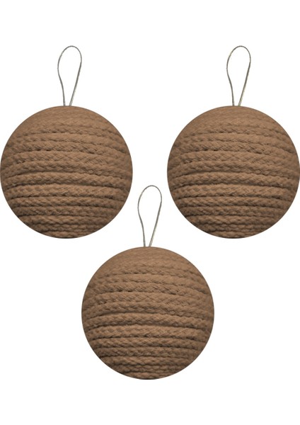 8 cm Kahverengi Örgü Lüks Ağaç Süsleme Topları 3lü