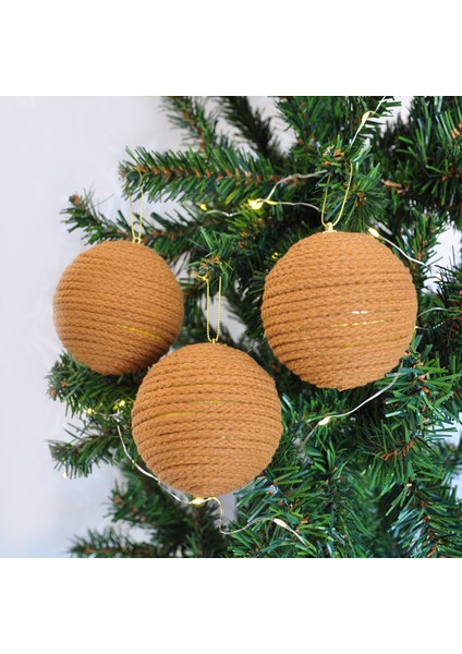 8 cm Kahverengi Örgü Lüks Ağaç Süsleme Topları 3lü fiyatları