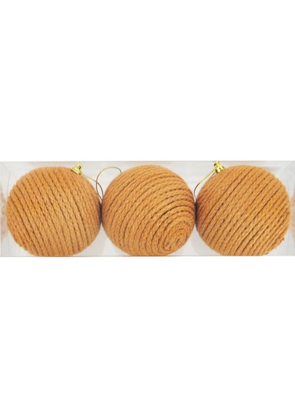 8 cm Kahverengi Örgü Lüks Ağaç Süsleme Topları 3lü modelleri