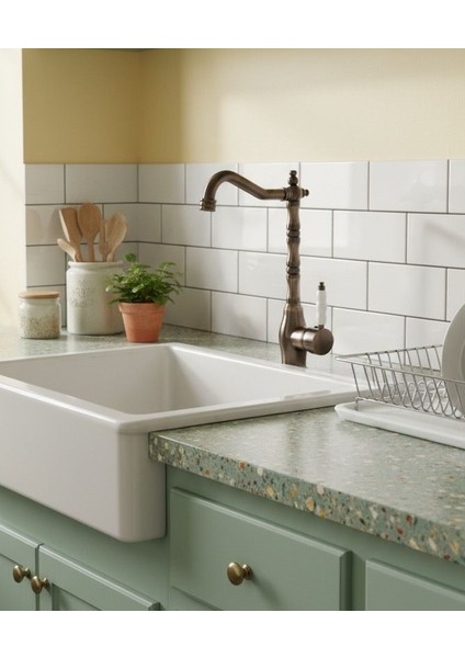 Rustik Antik Eskitme Gold Mutfak Evye Bataryası Otantik Osmanlı Prinç Gövde Vintage Tasarım Altın