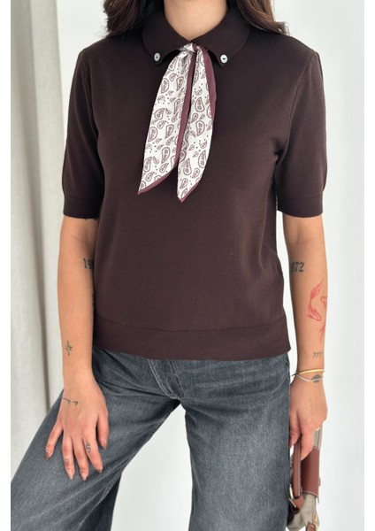 Kadın Polo Yaka Düğmeli Fular Detay Triko Kazak – Retro Accent modelleri