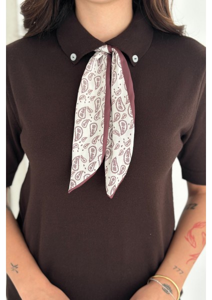 Kadın Polo Yaka Düğmeli Fular Detay Triko Kazak – Retro Accent fırsatları