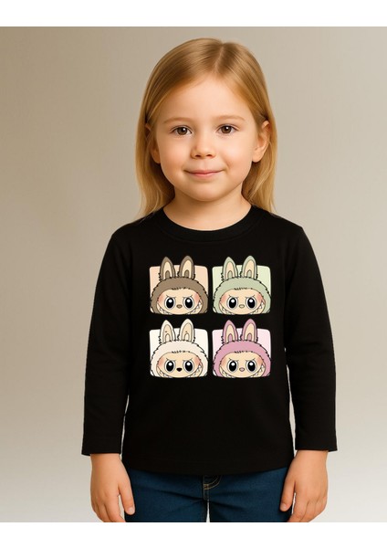 Labubu Uzun Kollu Baskılı Unisex Çocuk Tişört (4-13 Yaş) modelleri