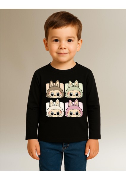 Labubu Uzun Kollu Baskılı Unisex Çocuk Tişört (4-13 Yaş) fırsatları
