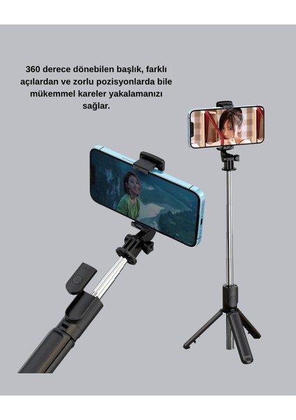 Bluetooth Selfie Çubuğu – 360° Dönebilen Başlık, Kablosuz Bağlantı fiyatları