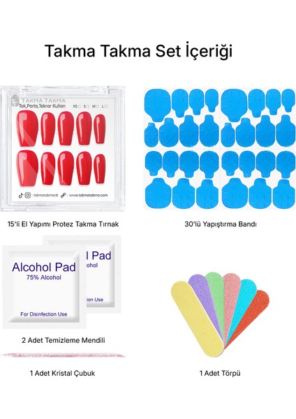 15'li Kırmızı Orta Balerin TT1418 Tekrar Kullanılabilir El Yapımı Protez Takma Tırnak - Kırmızı-L fiyatları