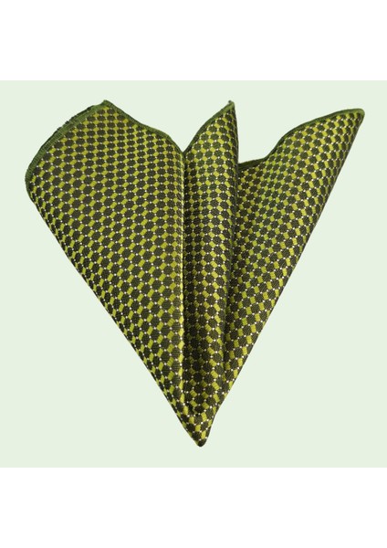 Yeşil Kendinden Geometrik Desenli Jakar Dokuma Cep Aksesuarı Yaka Mendili