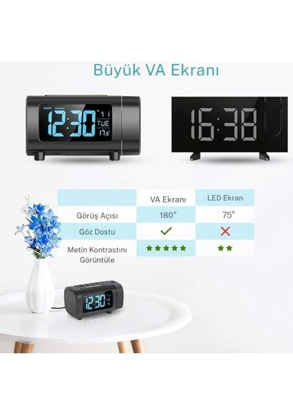 LED Dijital Akıllı Çalar Saat Elektronik Masaüstü Saati USB Uyandırma Saati 180° Zaman Yansıtma Fonksiyonuyla modelleri