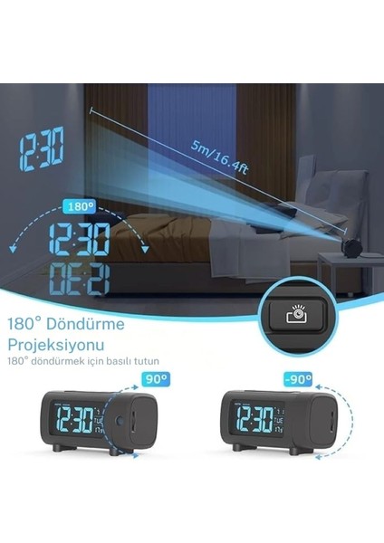 LED Dijital Akıllı Çalar Saat Elektronik Masaüstü Saati USB Uyandırma Saati 180° Zaman Yansıtma Fonksiyonuyla indirimleri