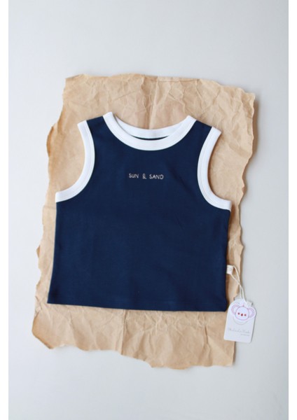 Lacivert Nakışlı Biyeli Atlet